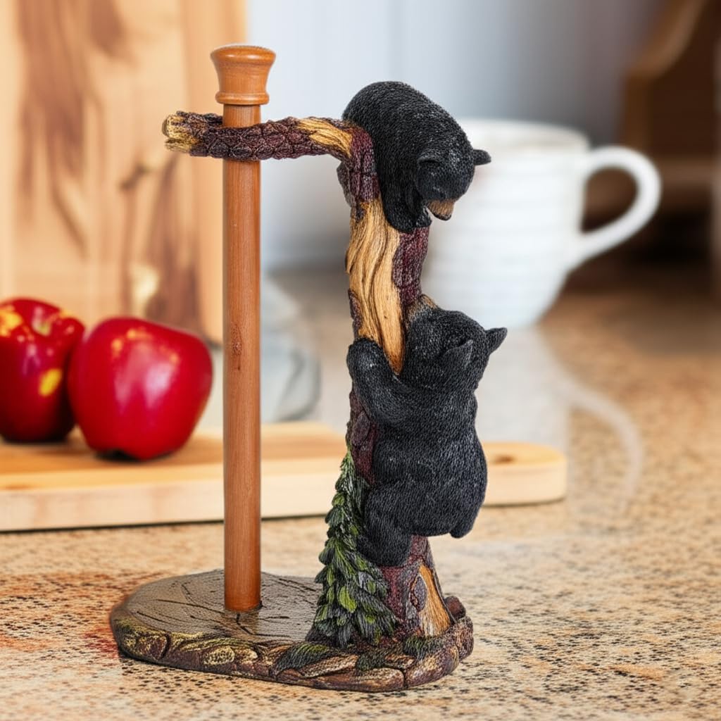 Paper Towel Holder for Kitchen Counter - Black Bear Decor for Home Counter Top Paper Towel Holder - Bear Decoration Table - Country Cabin Decor Gifts