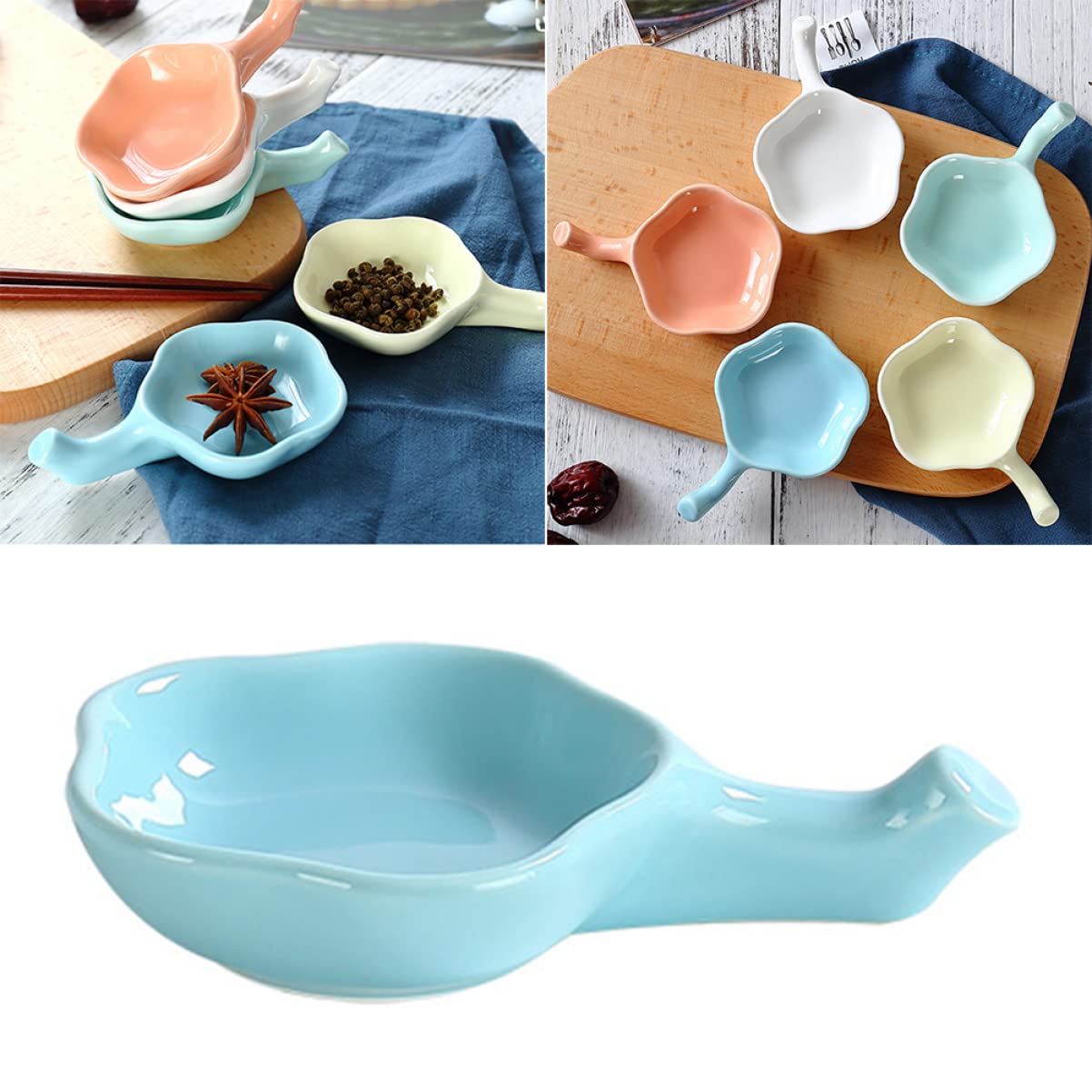 Support de repos pour baguettes 3 pièces Support de divertissement fin Cuillère ou plateaux à fruits Bols à barbecue, soucoupes Portion de baguettes Bol de repos Sky- Bleu ciel Petit avec tasses d'as