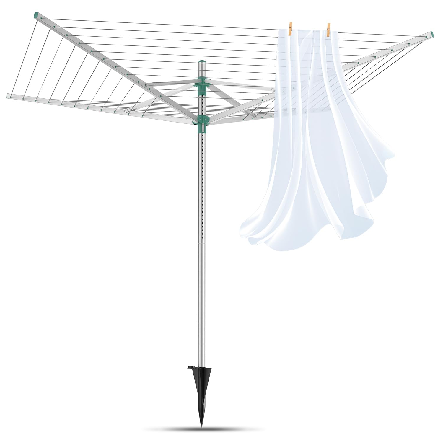 Innotic 56M Clothes Dryer Rotary Washing Line, 4 Arm Large Folding Stainless Steel Airer for Outdoor & Garden, Adjustable Height, Heavy Duty 28KG Capacity, with Floor Cover and Floor Spikes