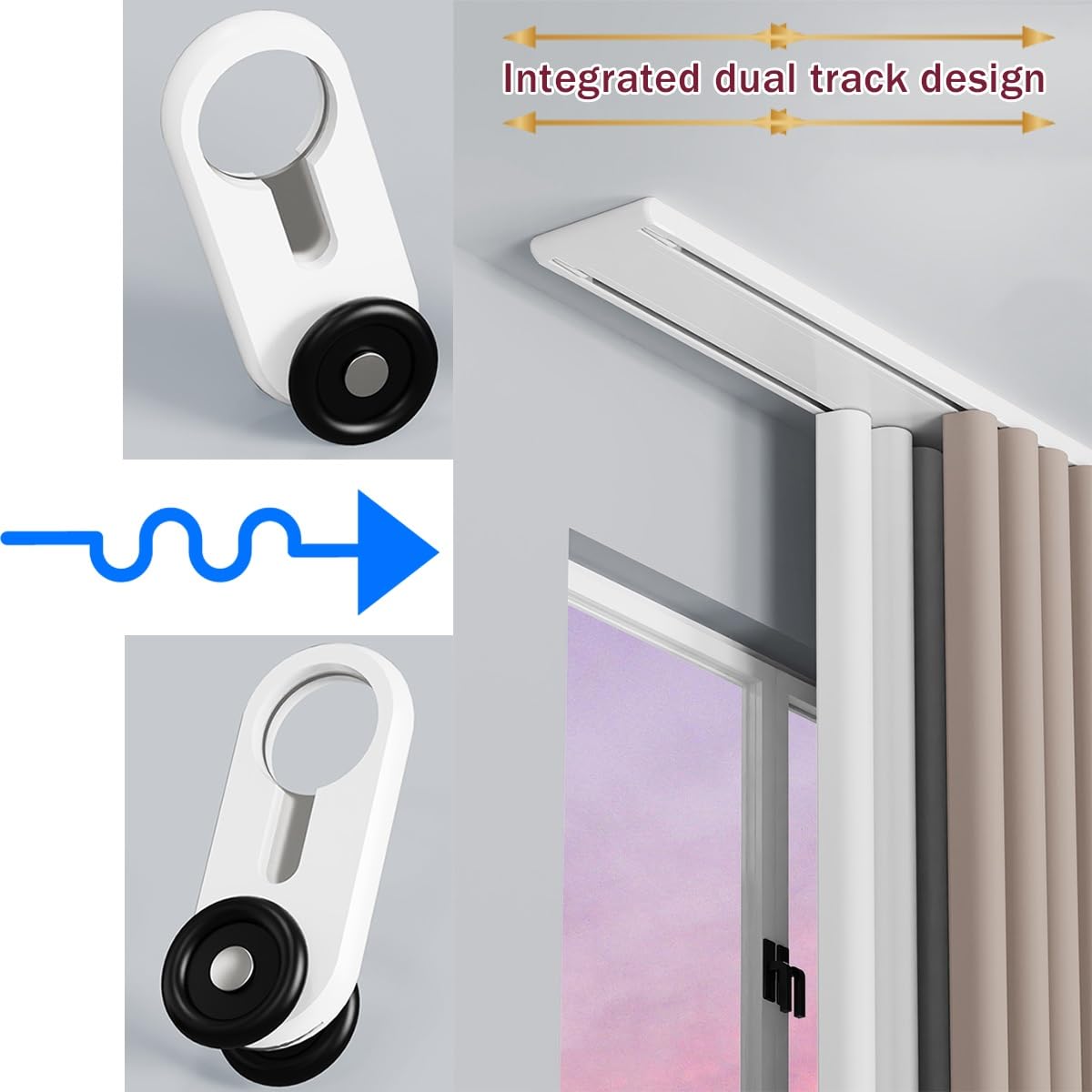 Système de rails de rideaux en aluminium avec rouleaux silencieux réglables de 100 à 420 cm en blanc/noir/gris (blanc 270 cm) - Parfait pour la décoration de la maison