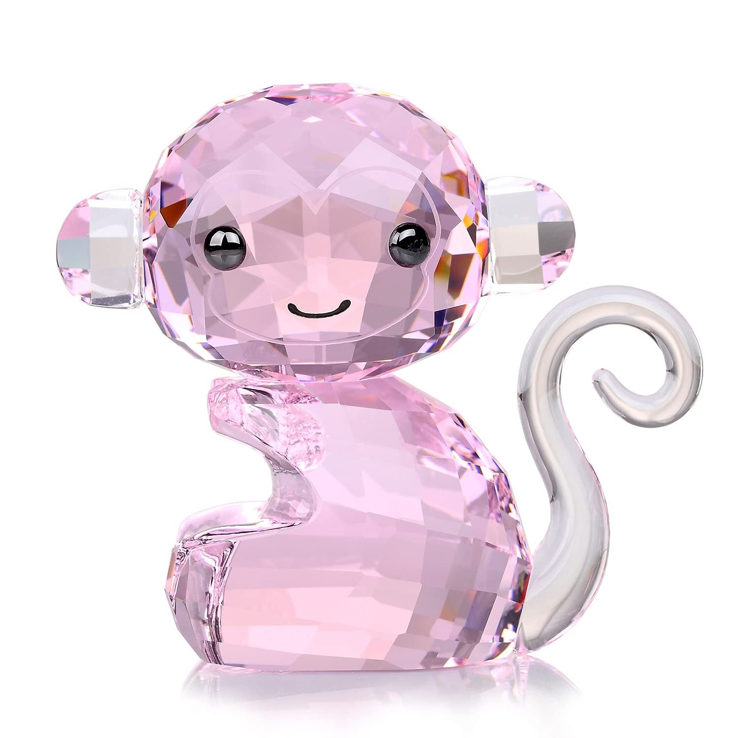 Crystal Cheerful Monkey Cute Animals Lovely Craft Decorations for Home Ornaments Christmas Collectible Birthday Gifts Figurines (Pink)