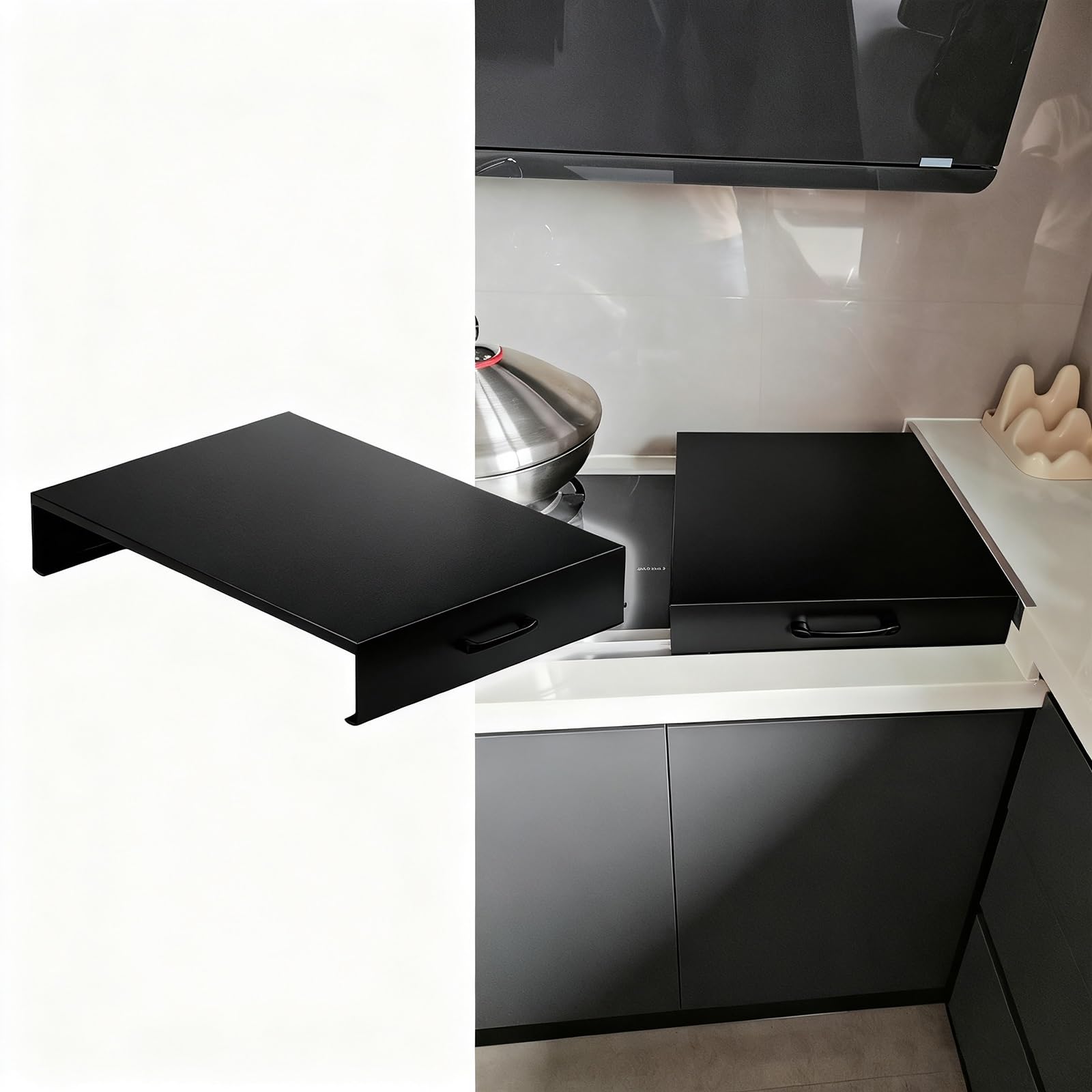 Support de plaque à induction en acier carbone noir 45x35cm pour cuisine moderne