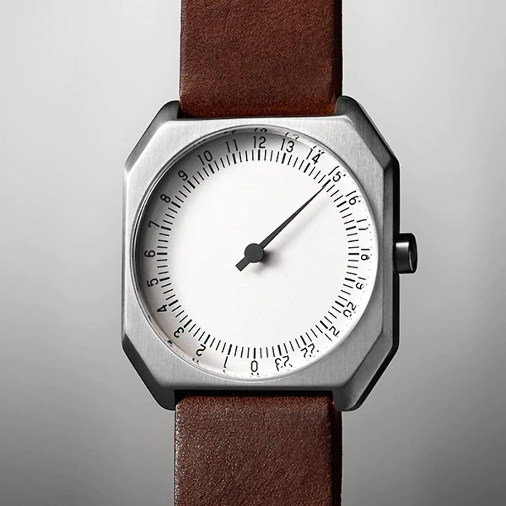 slow Jo 17 - Schweizer unisex Einzeigerarmbanduhr analoge 24 Stundenanzeige Leder silber / dunkelbraun