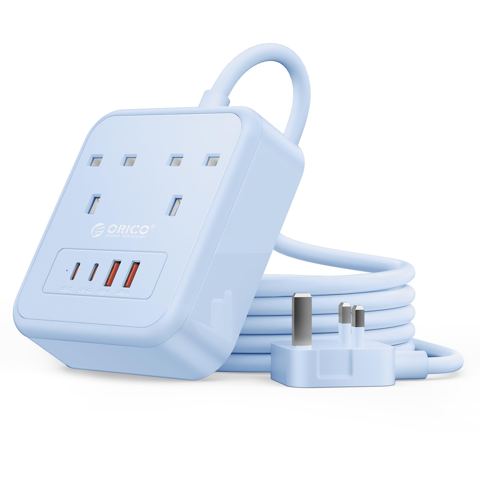 ORICO 1.5M Extension Lead with USB Slots, PD 20W USB C Charger Blue