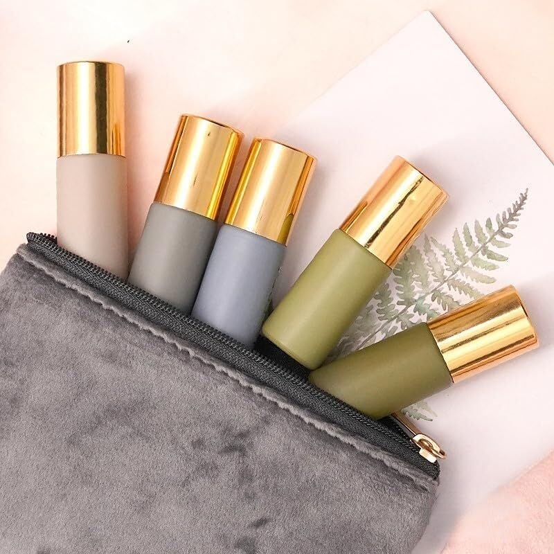 Mini Bottiglie di Profumo da Viaggio, Atomizzatore di Profumo 5/10 Pezzi 5ml Roll on Bottiglia con Custodia in Vetro Colorato Colorato Vuoto Ricaricabile Mini Bottiglia di Profumo a Rullo Ricaricabile