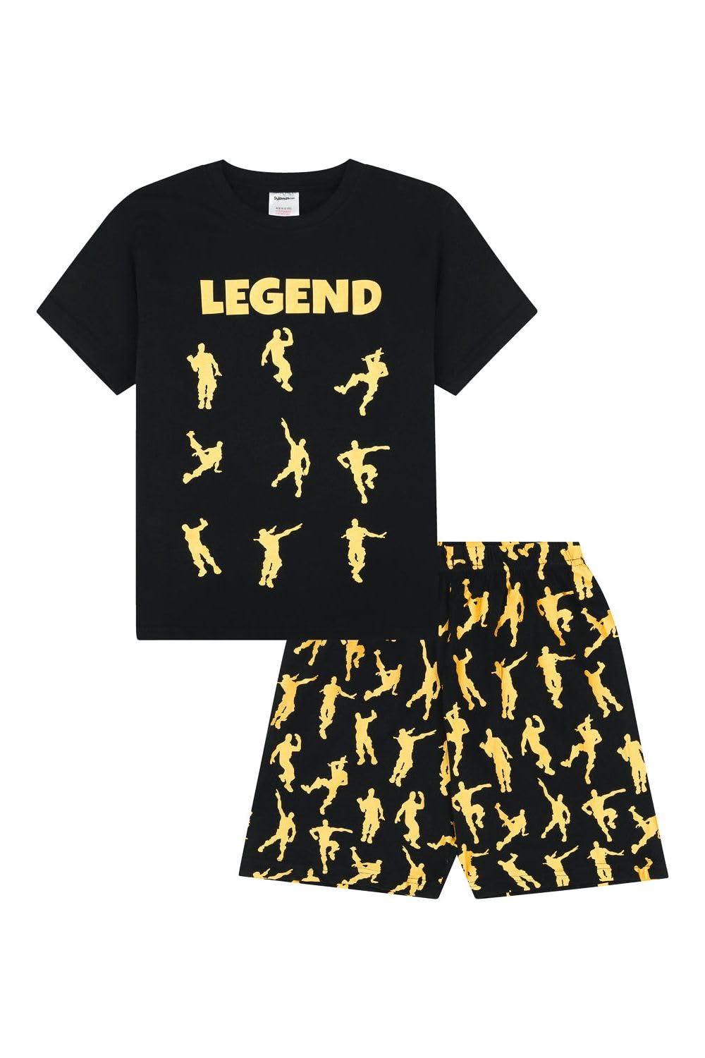 The PyjamaFactory Branded Emote Legend Dance Gaming All Over Gaming Black Gold Cotton Short Pyjamas