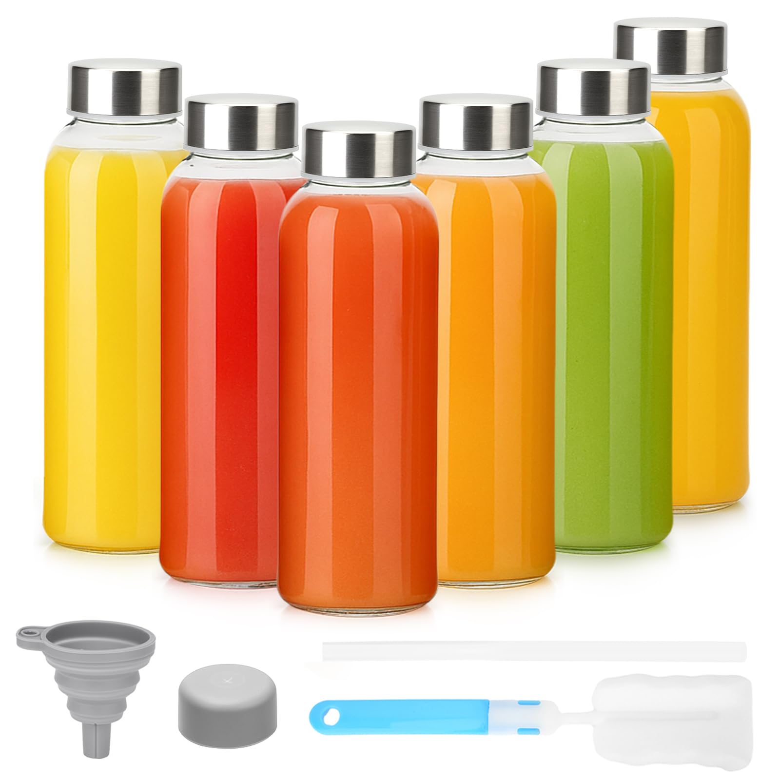 Luxfuel 10 oz glass juice bottles 6 pack with straw lids