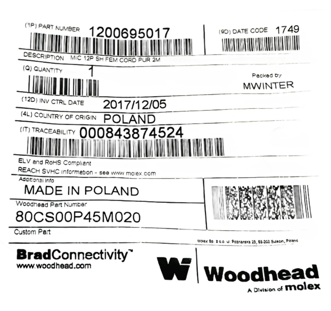 1200695017 Cable CIRC 12POS FEM to Wire 6.56', 80CS00P45M020