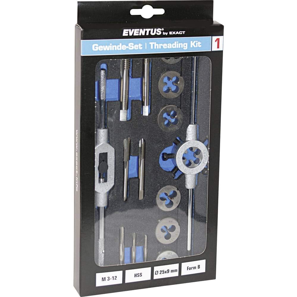 Eventus by Exact 70607 - Juego de machos de roscar (16 piezas, HSS métrico, M3, M4, M5, M6, M8, M10, M12)