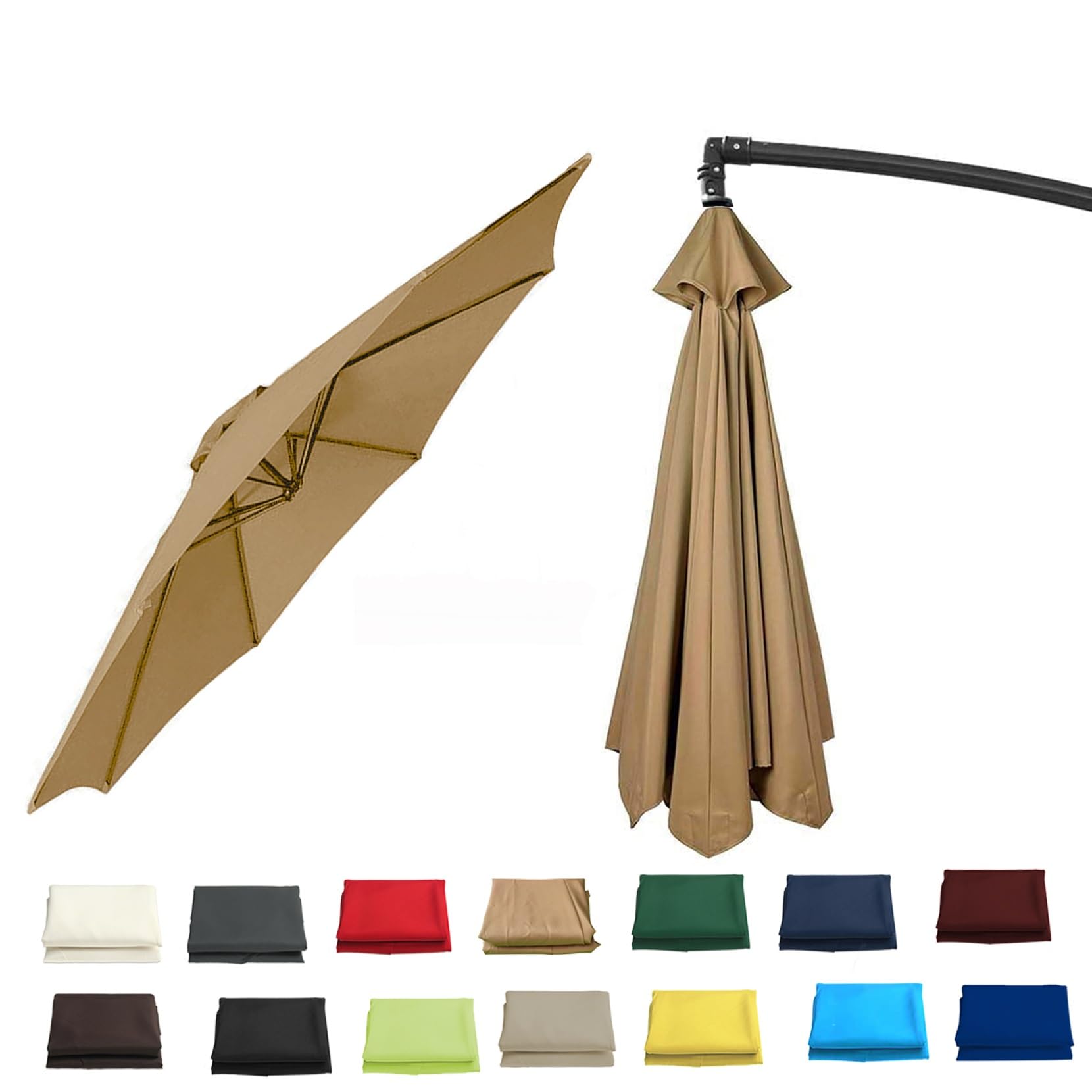 GZDXBF Outdoor Replacement Canopy Top 6/8 Ribs, 400cm Sun Umbrella Replacement Cloth, Replacement Parasol Cover(Khaki,8 RIBS: 350CM/11.5FT)