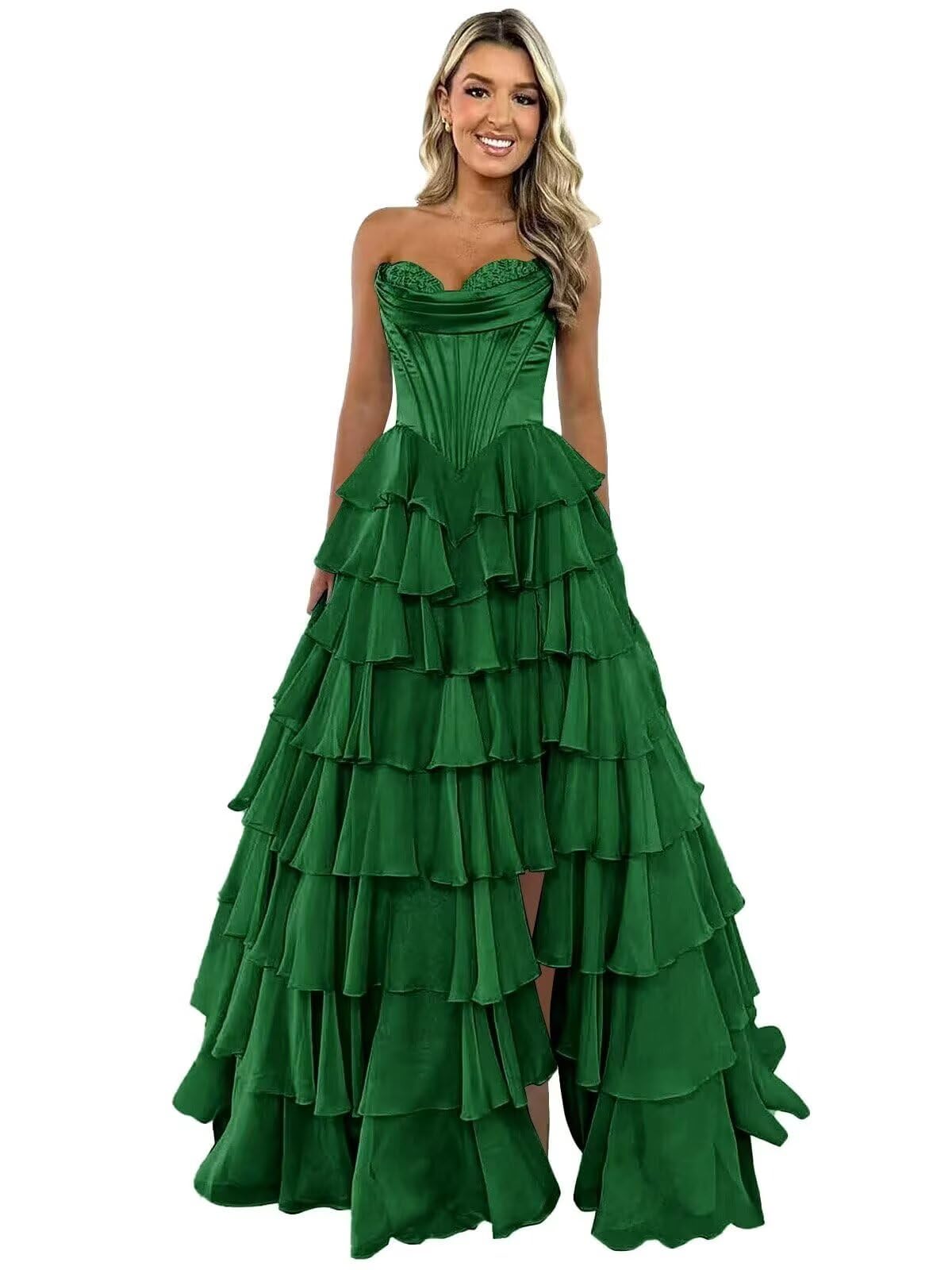GATMAHE Tulle Floral Prom Dresses for Teens 2025 Tiererd Long Ball Gown Strapless Sweetheart Formal Evening Gowns with Slit