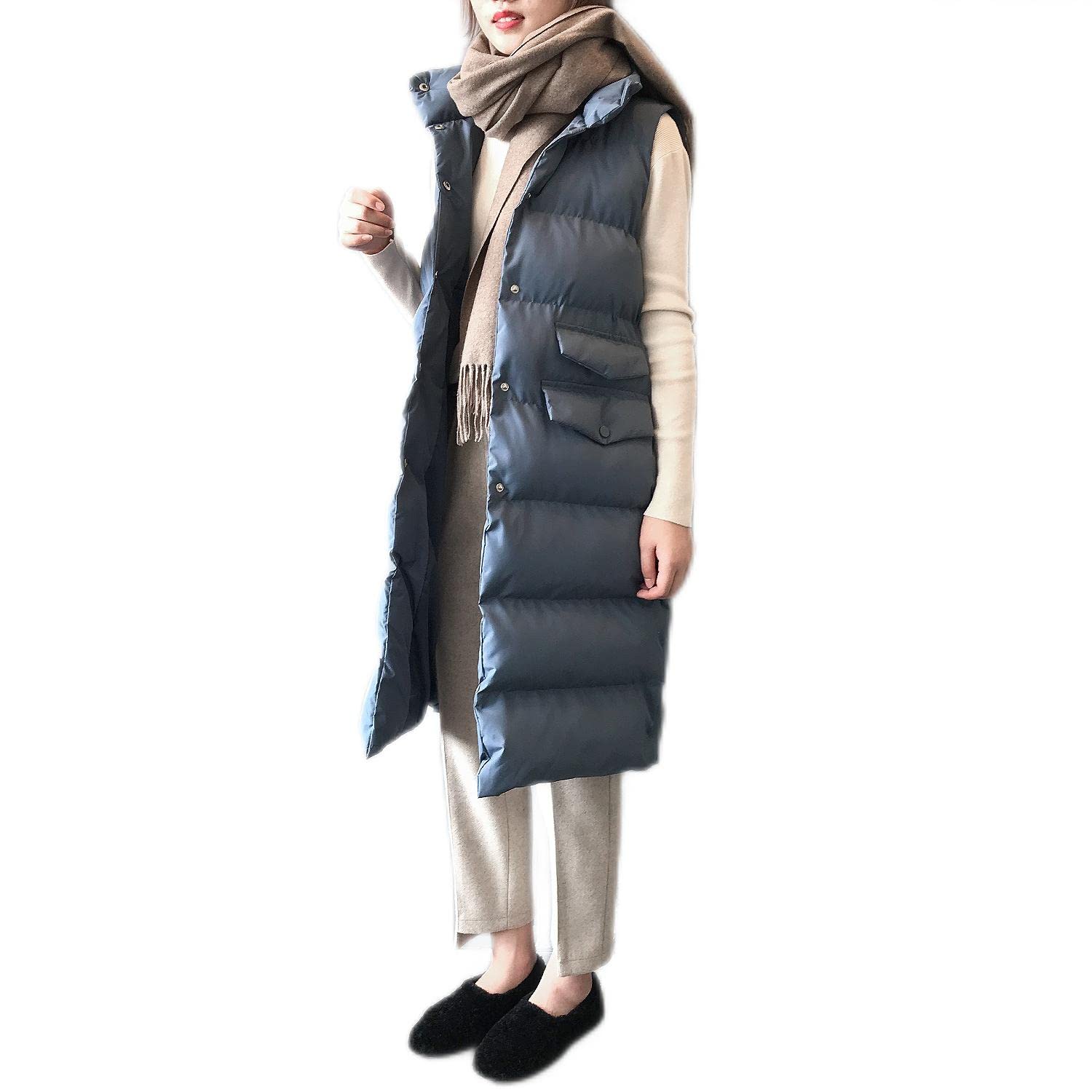Cappotto Donna Elegante, Gilet Lungo Senza Maniche Da Donna, Gilet Invernale Imbottito Lungo Trapuntato Giacca Da Donna Smanicato Piumino,Blu,M