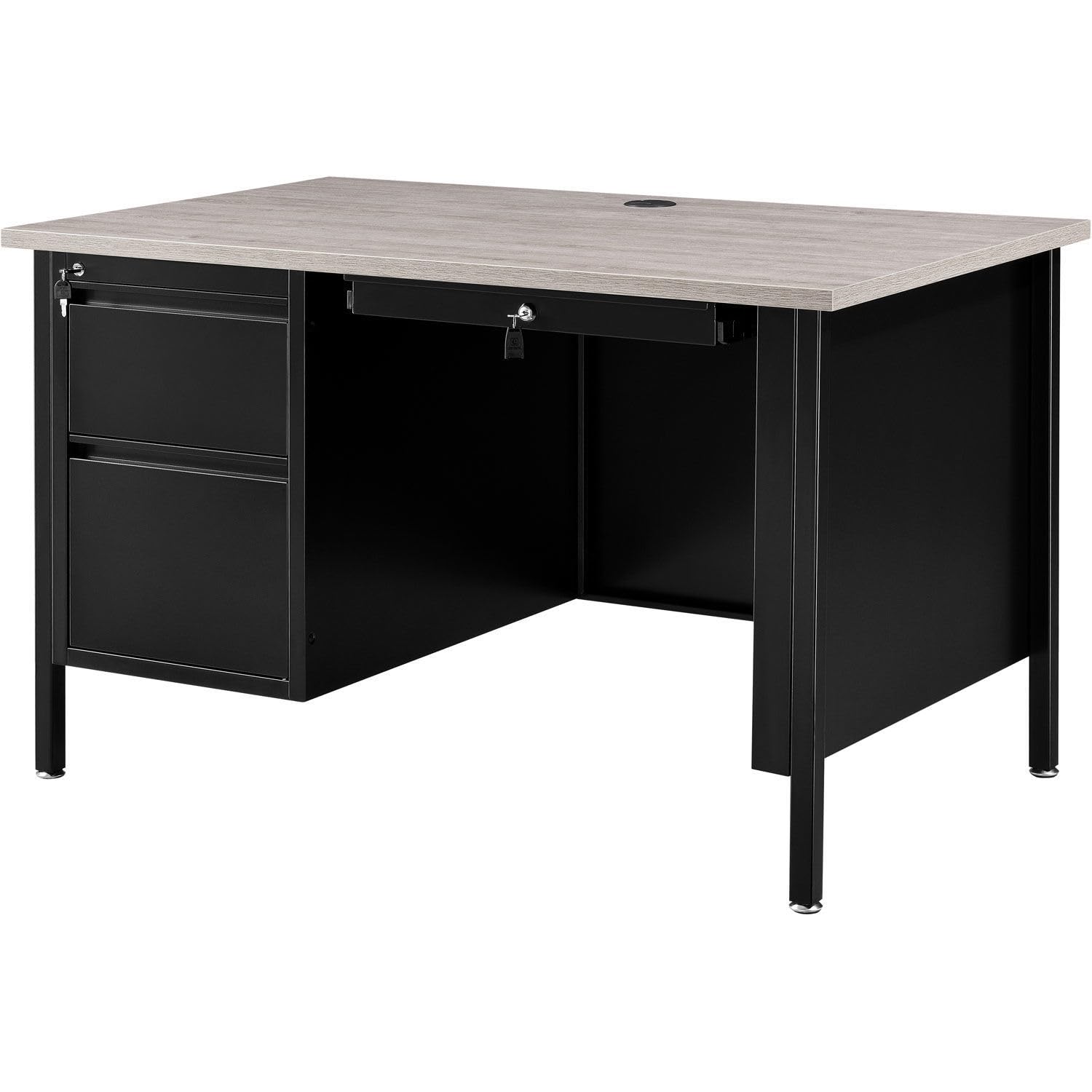 Global Industrial 48" W x 30" D x 30-1/2"H Steel Teacher's Desk, Gray Top with Black Frame, Single Pedestal Desk with Center Drawer, 2 Locking Box/Box Drawers