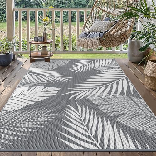 GENIMO Tappeto da Esterno Antipioggia,Tappeto Esterno Impermeabili Eeversibili Lavabili,Tappeto Per Esterno per Terrazze,Giardini,Camper,Picnic,Balcone,150x240cm,Grigio & Bianco