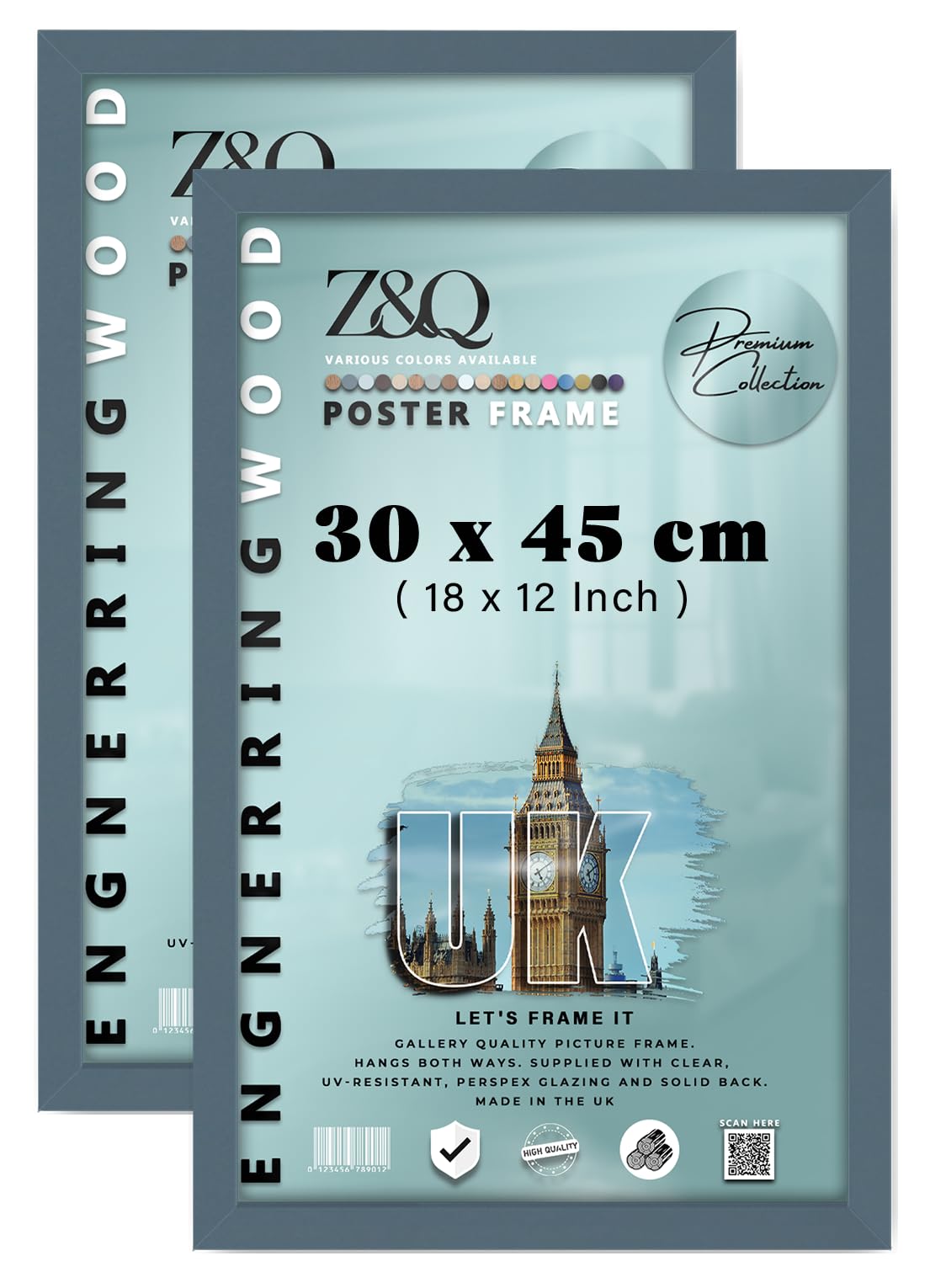 Z&Q Pack of 2 Classic Mdf Wood Finish (30 x 45 CM) Picture Frame | for Room Décor 18 x 12 Inch Frame with Portrait/Landscape Display Home Décor [ Dark Grey ]