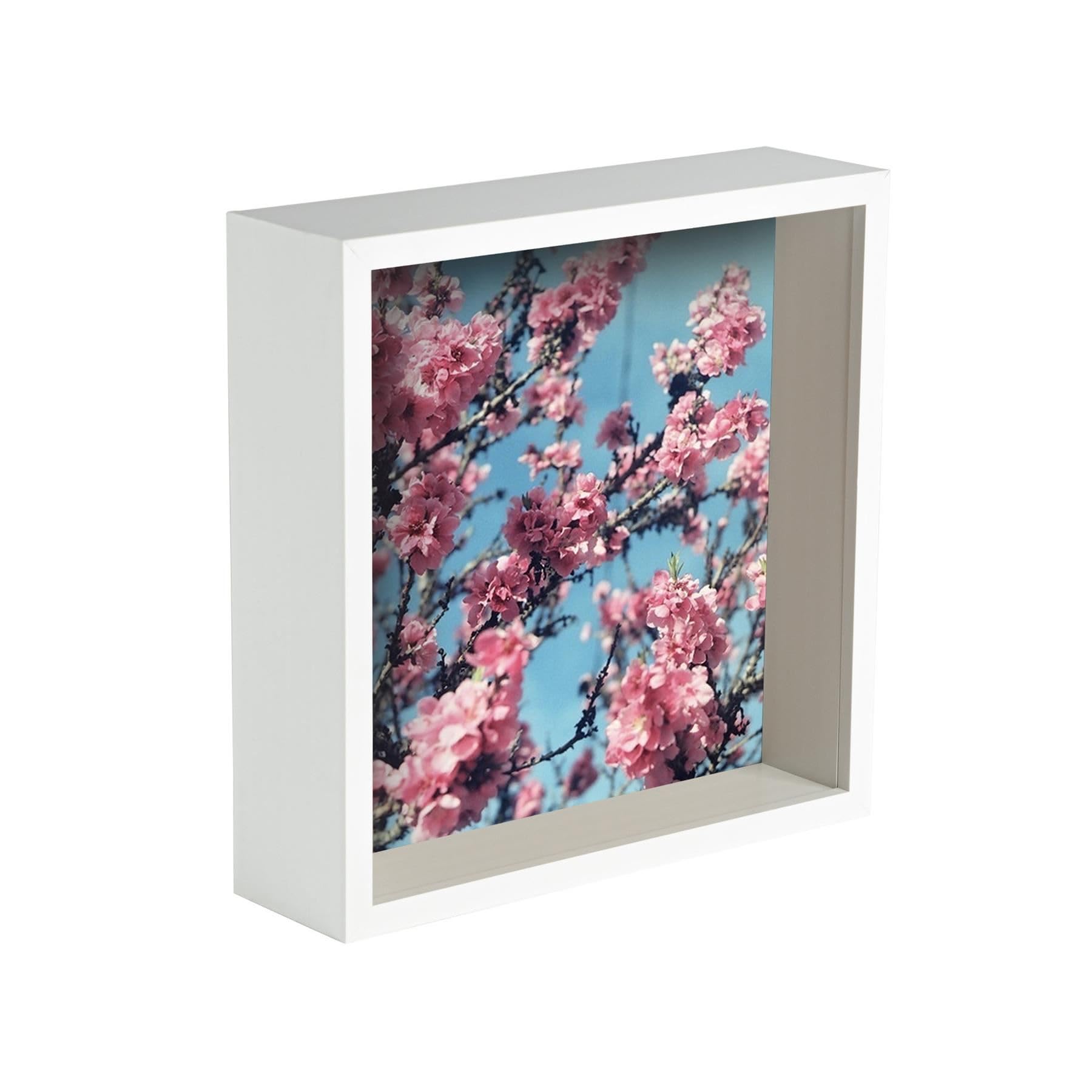 Nicola Spring 3D Shadow Box Photo Frame - 8x8 (20x20cm) - Pack of 1 - White 3D Photo Frame Box Picture Deep Square Display Case for Crafts, Keepsakes, Wedding, Graduation