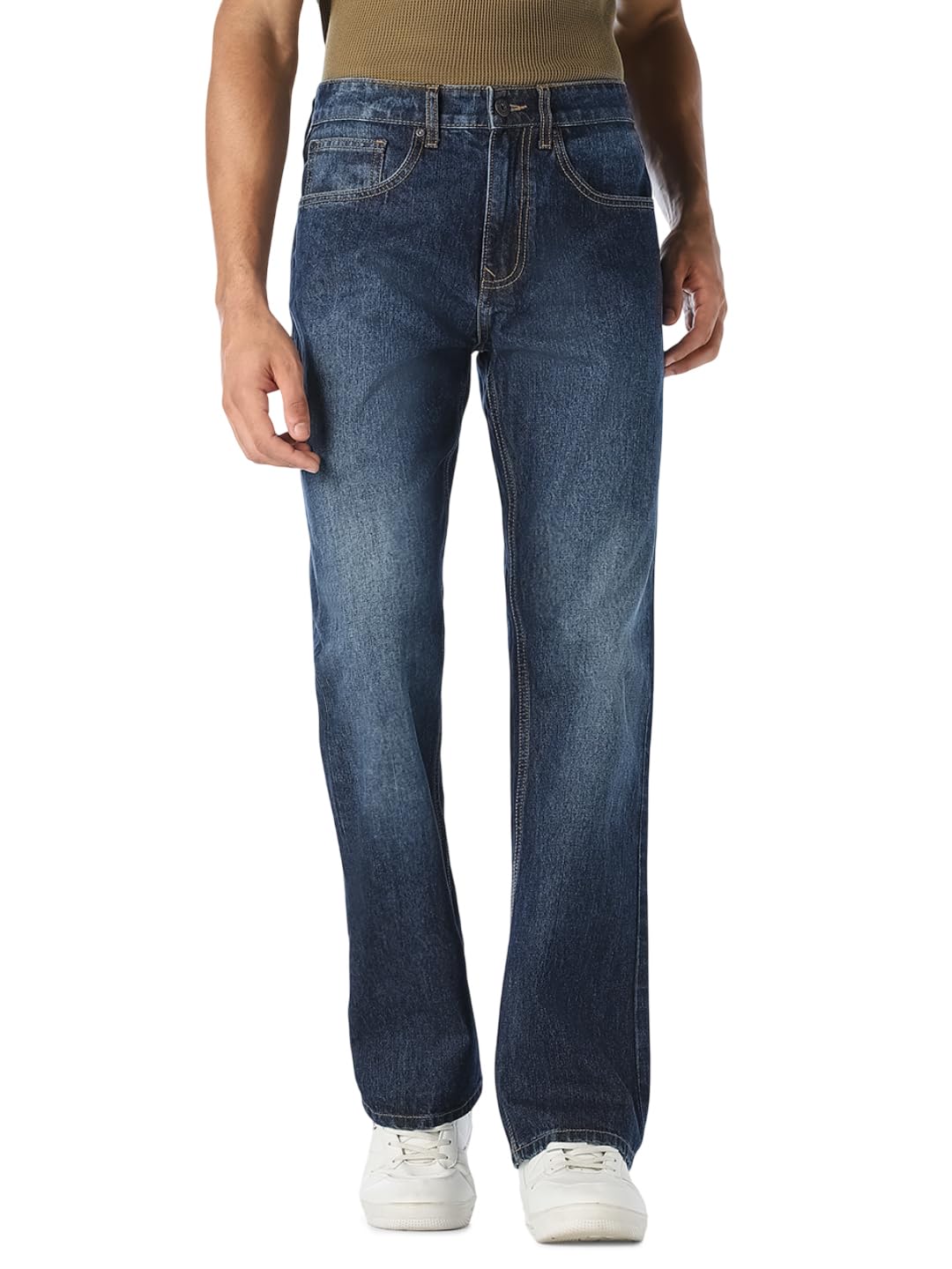 Men Dark Blue Washed Bootcut Jeans-image-1