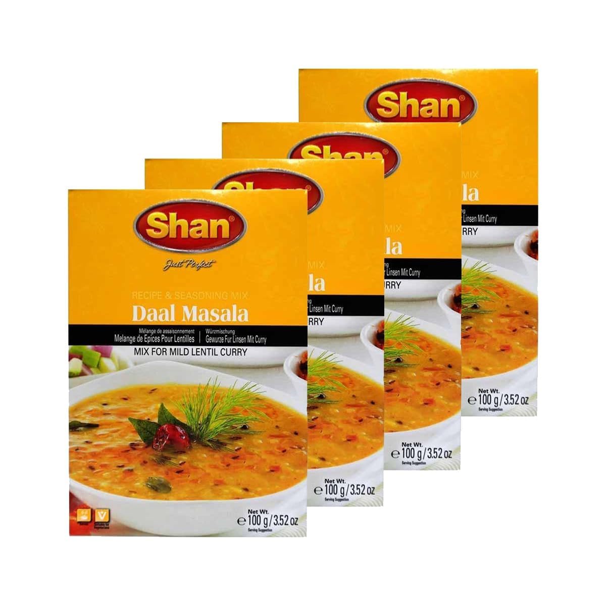 Shan's Daal Masala mix for Mild Lentil Curry Receipe and Seasoning Mix perfect blend of spices Rich spicy and Creamy Pakistani Origin 100g (Pack of 4)