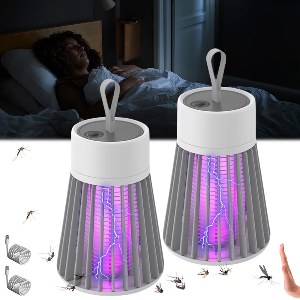 2PCS Mozz Guard Mosquito Zapper, Mozzguard Bedbugs Heater, Buzzbug Mosquito Killer, Outdoor Waterproof Mosquito Lamp, USB Charging Mosquitoes Zapper for Home Camping Picnic-Grey