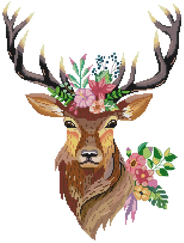 Awesocrafts Deer Cross Stitch Stamped Kits Easy Patterns Cross Stitching Embroidery Needlework Kit Supplies (Deer)