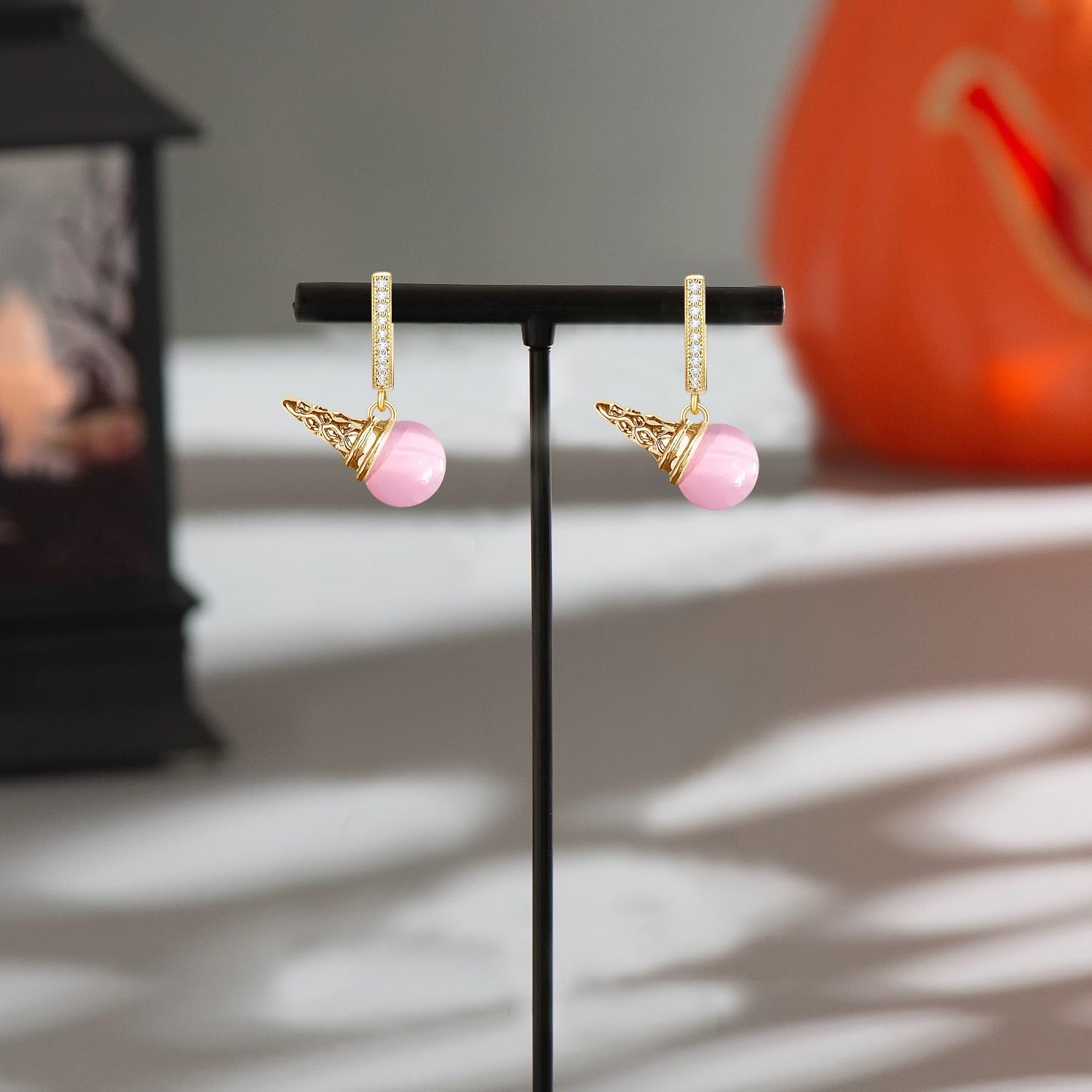 Sparkly Crystal Opal Ice Cream Dangle Drop Earrings Funny 14K Gold Food Huggie Hoop Earrings For Women - Image 6