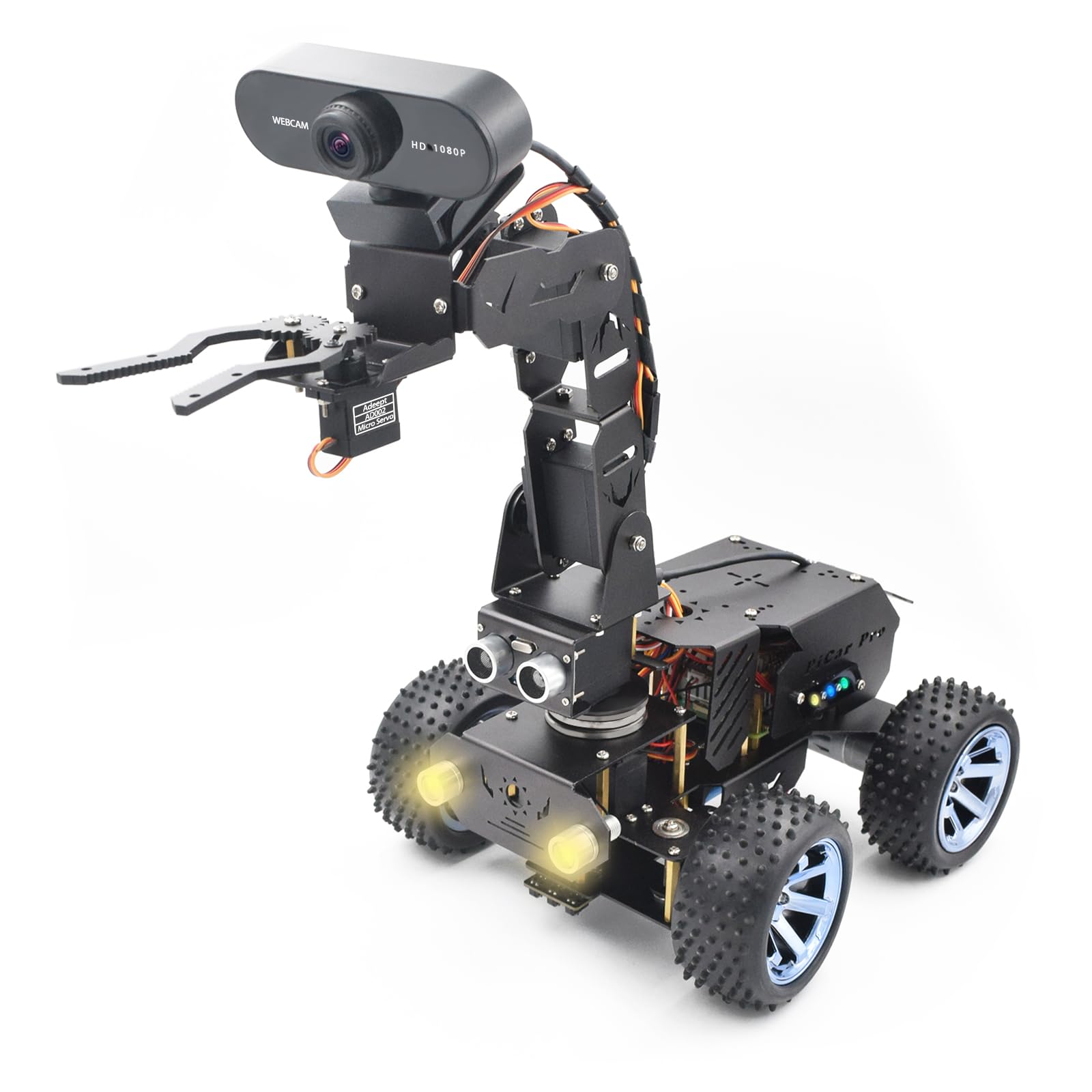 Adeept Zestaw robotyki PiCar Pro V2 (Raspberry Pi nie jest wliczony w cenę), 4 DOF ramię robota inteligentny samochód dla Pi 5/4/3, kamera HD 1080P, OpenCV, zapobieganie przeszkodom, śledzenie linii