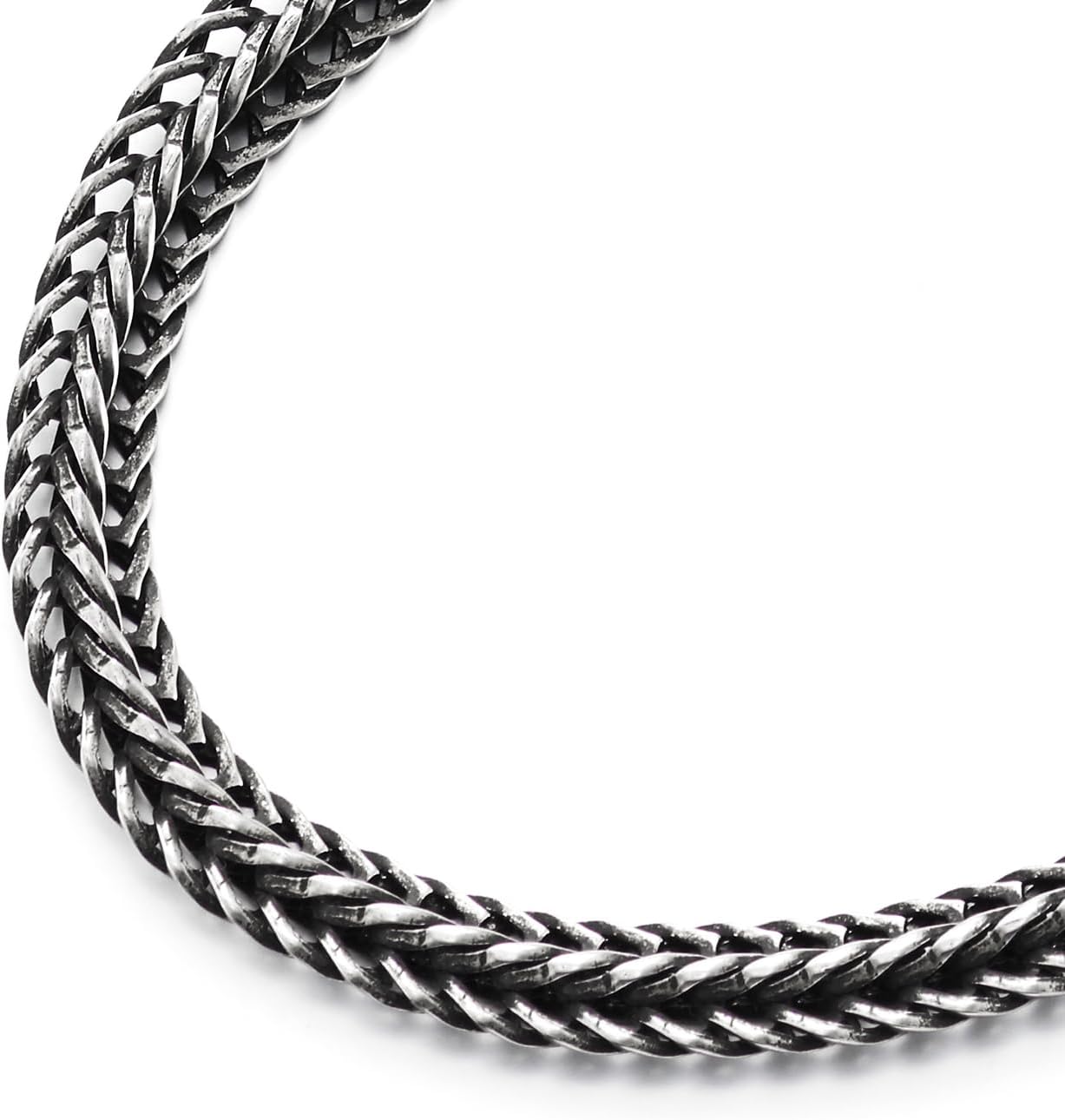 COOLSTEELANDBEYOND Steel Braided Curb Chain Necklace, Foxtail Chain Old Metal Finishing, Intricate Twisted Cable, Mens - Image 3