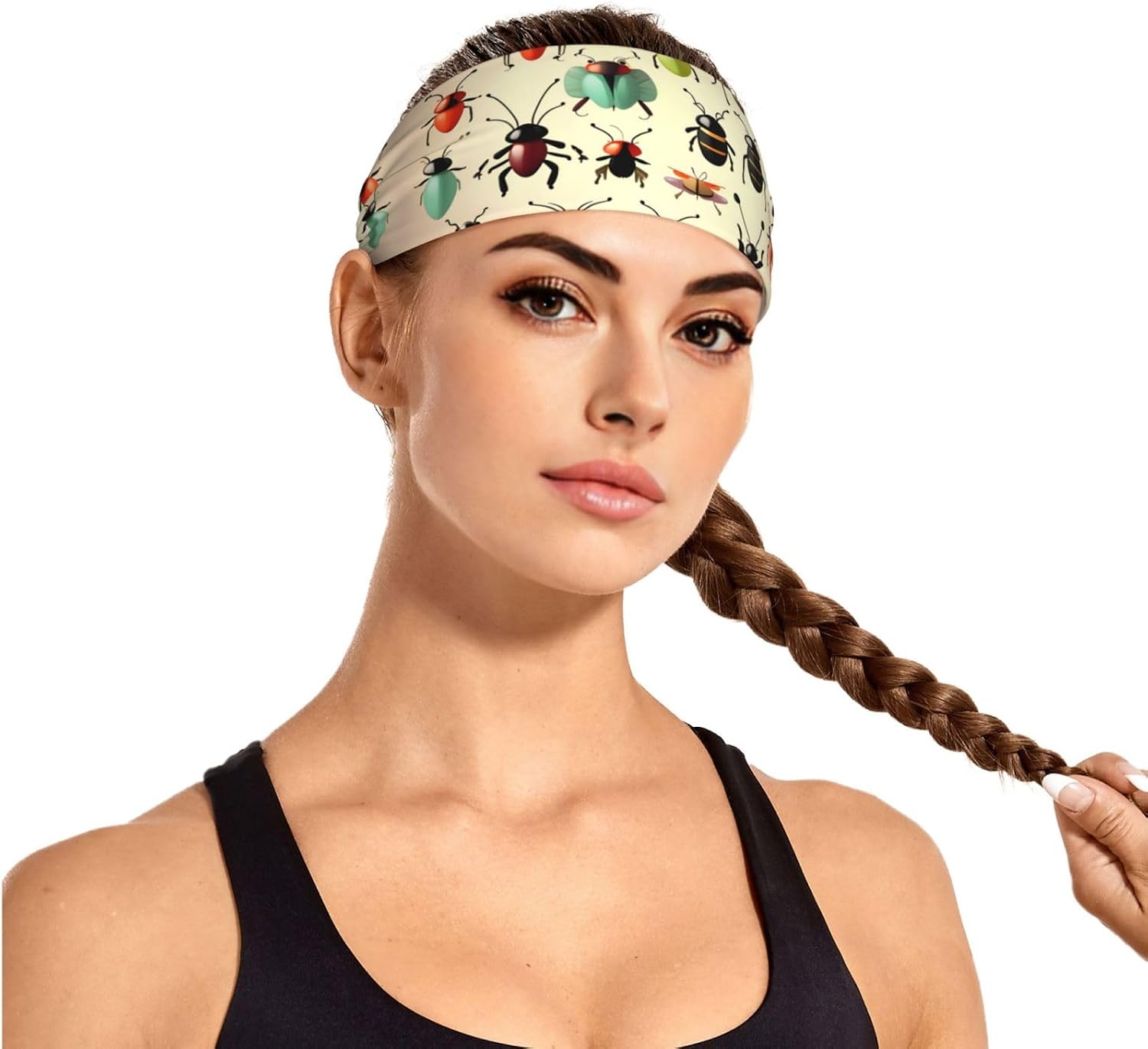 Cartoon Small Insects Elastic Sports Headband Soft Skin Friendly Sweat Absorbent Breathable for Variety of Outdoor Sports