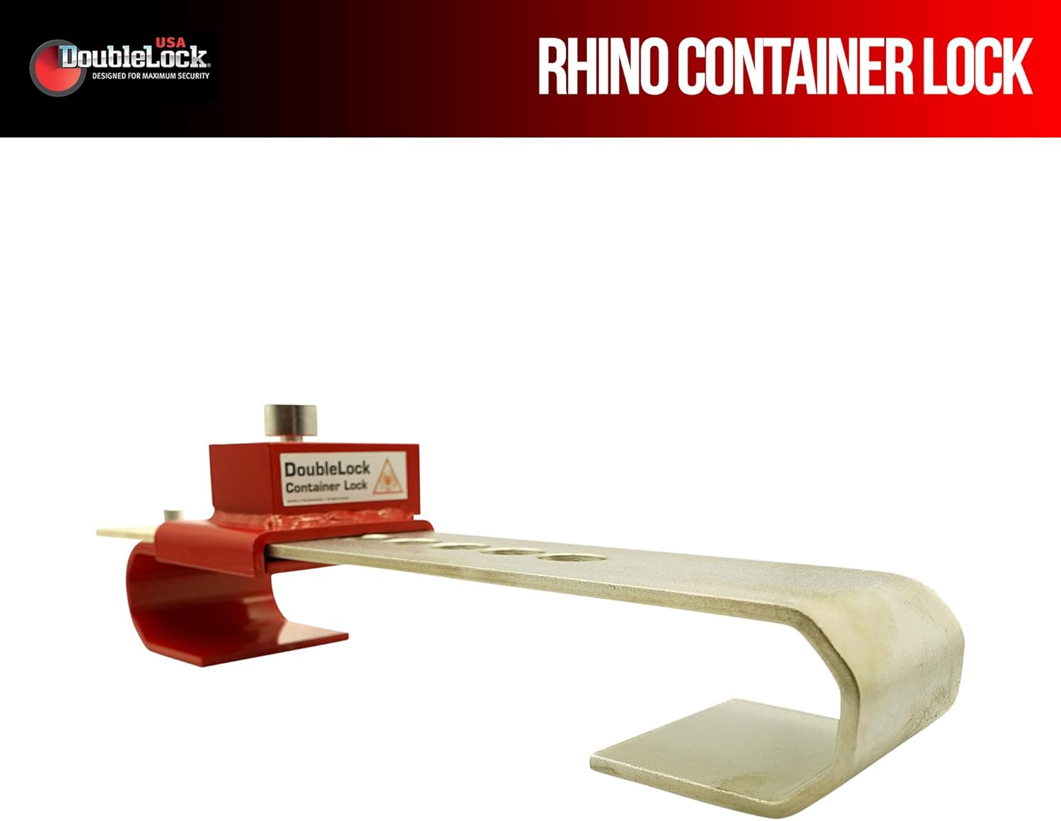 DoubleLock Rhino Ultra-Duty Container Security –(Expandable) High-Visibility Red Anti-Theft Device for Trailers, Storage Units, and Trailers. Cargo, Freight, Fence, Storage Lock.