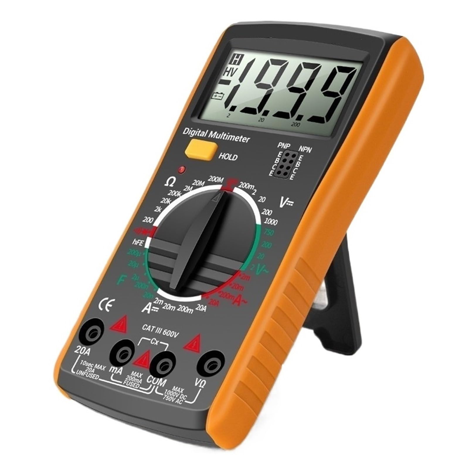 Multimetro Professionale Digitale True RMS Tester Di Corrente AC/DC Strumento Di Rilevamento Del Misuratore Di Tensione Del Condensatore HFE Ohm(Orange)