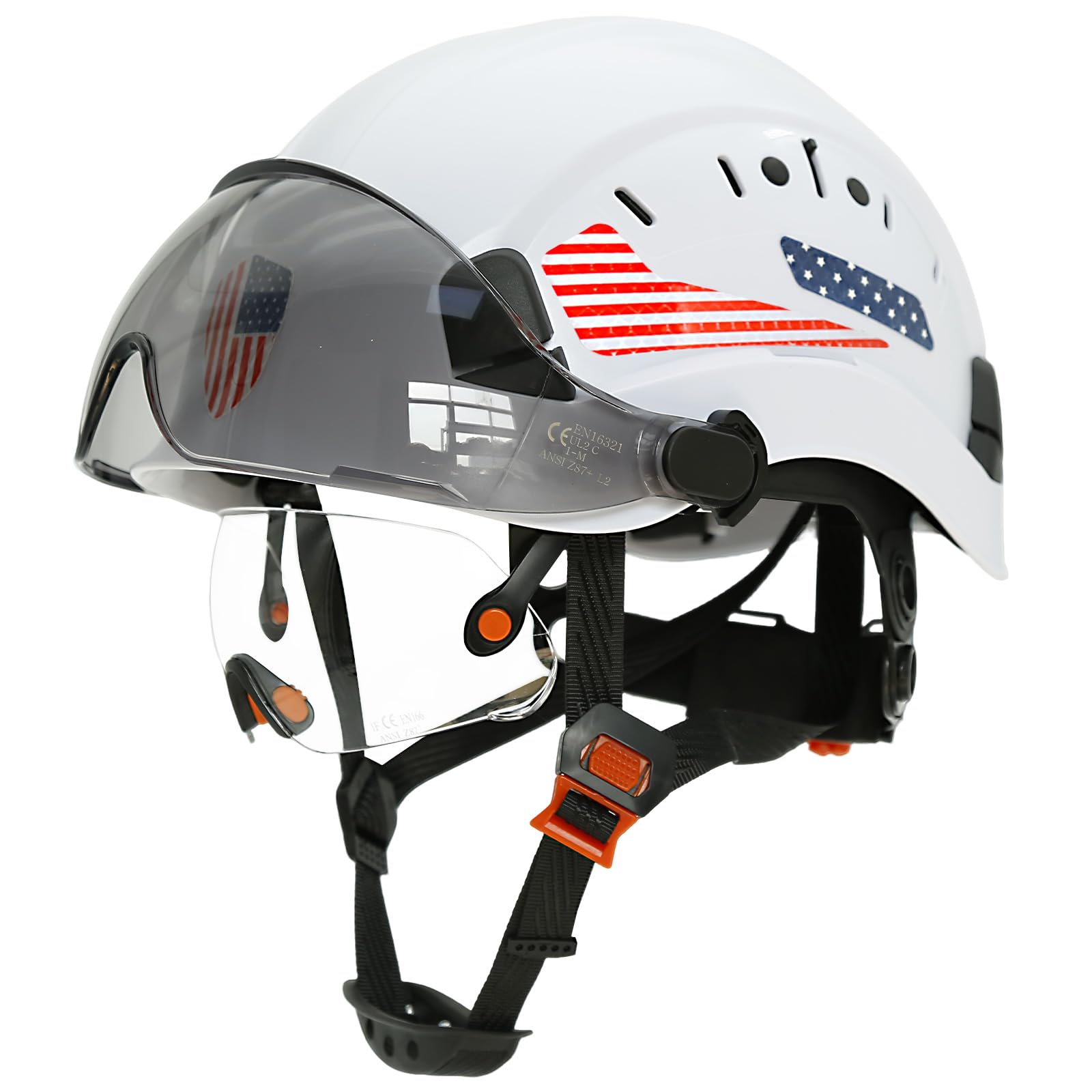Perldverge OSHA Approved Construction Hard Hat with Dual Visor - Vented Hard Hats with Visor Sun Glasses, ANSI Z89.1 Type 1 Class C Chainsaw/Arborist