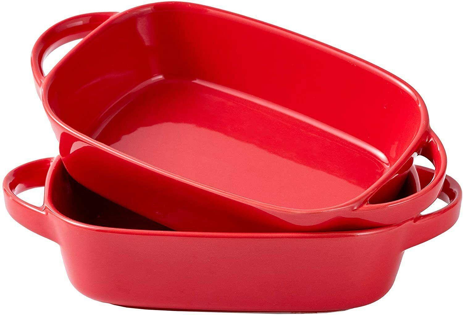Ceramic Bakeware Set of 2 Rectangular Lasagna Pan Dish 10.5 x 6 In Red cake baking pans Sheet pans B