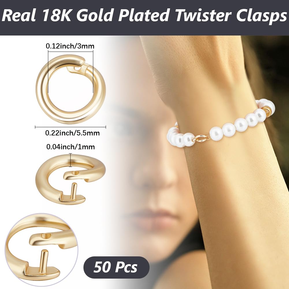 Beebeecraft 1 Box 50Pcs Locking Jump Rings OD 5.5mm ID 3mm 18K Gold Plated Open Jump Ring Round Connector O Ring for Charms Necklaces Pendants Bracelets Making Jewellery - Image 2