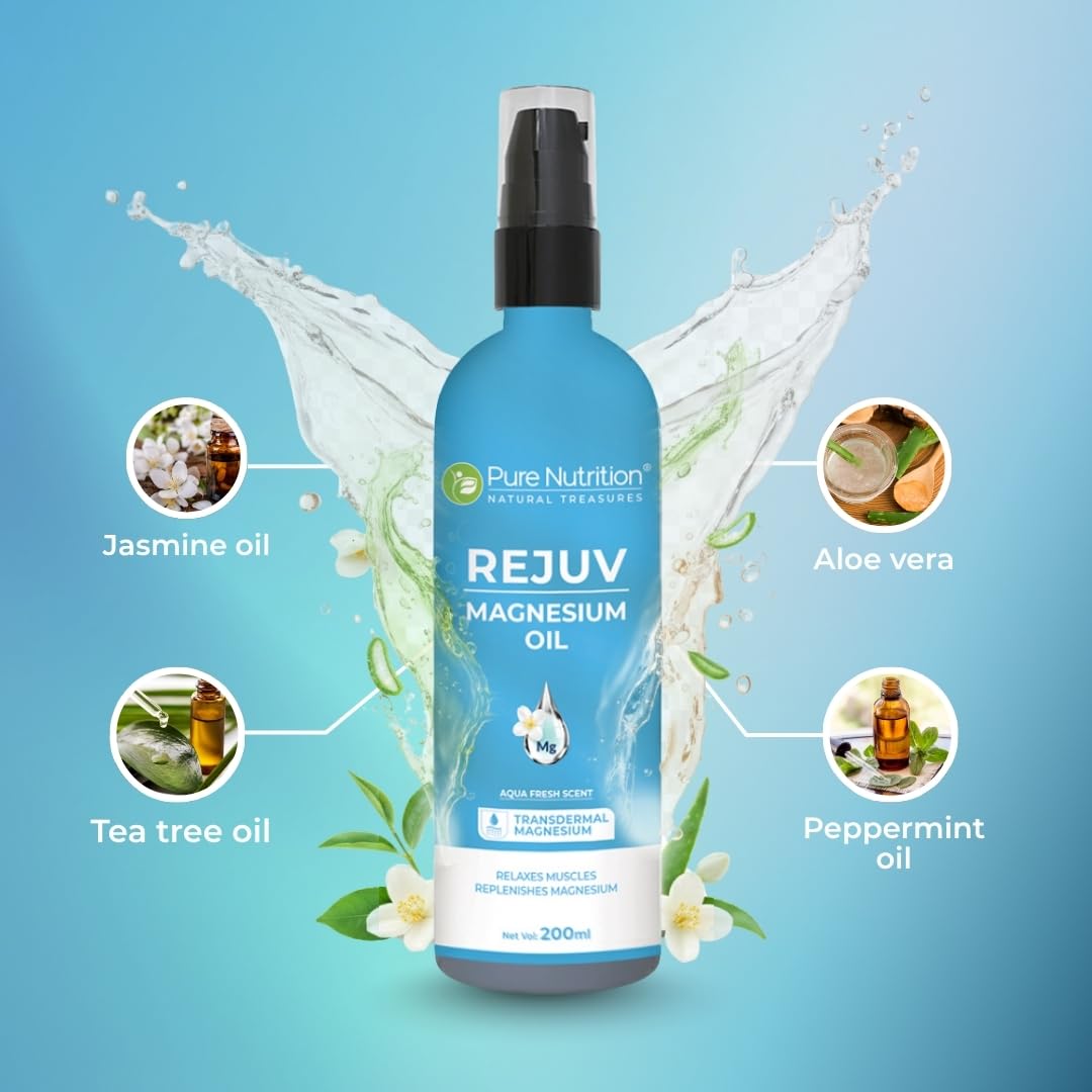 Pure Nutrition Magnesium Oil Spray 200ml | Topical Magnesium Spray | Magnesium Oil for feet, Sleep Support, Pain Relief & Muscle Recovery | Aqua fresh with Aloe vera,Jasmine,Tea tree and Pepper mint oil | — Amazon image 3
