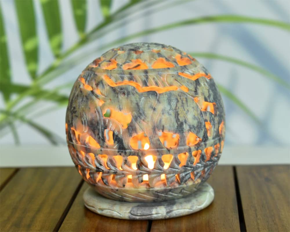 Ajuny Natural Antique Handmade Decorative Candle Holder Table Office Gifts Engraved Tealight Soapstone (Pack Of 1)