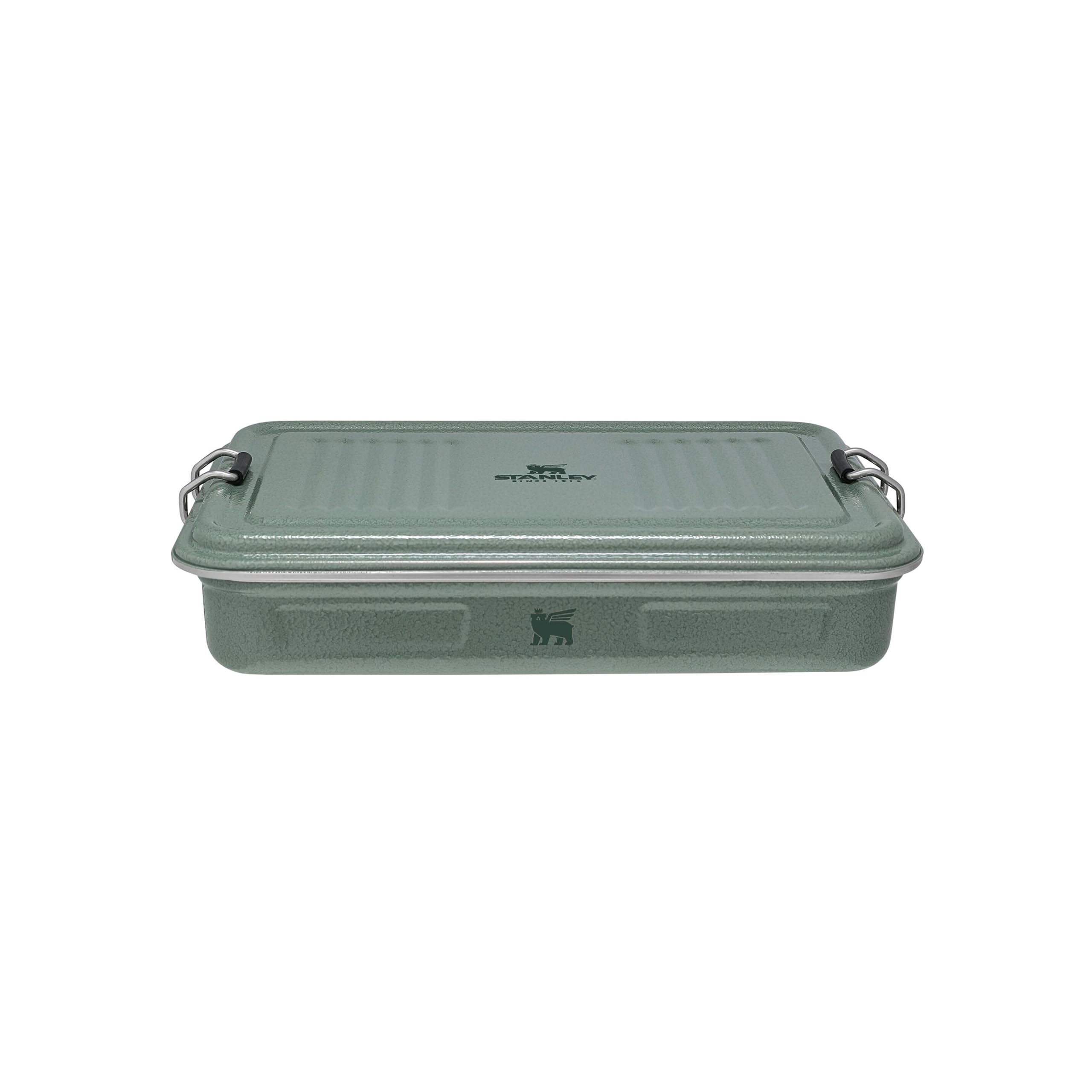 The Useful Classic Box 1.2L - Dishwasher Safe - Stainless Steel Lunch Box - Stackable Sandwich Box - BPA-Free - Secure Closure - Hammertone Green