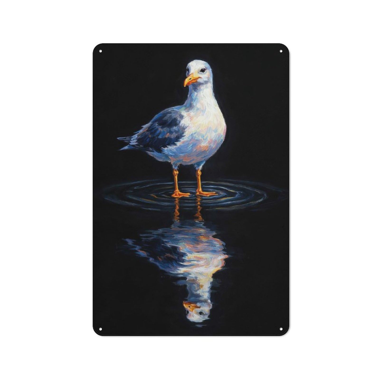 Junmoney Style-9 Tin Wall Plaque 30X20cm With Seagull Reflected In Water For Pub Or Café, For Hospitality Wall Decor Collectors