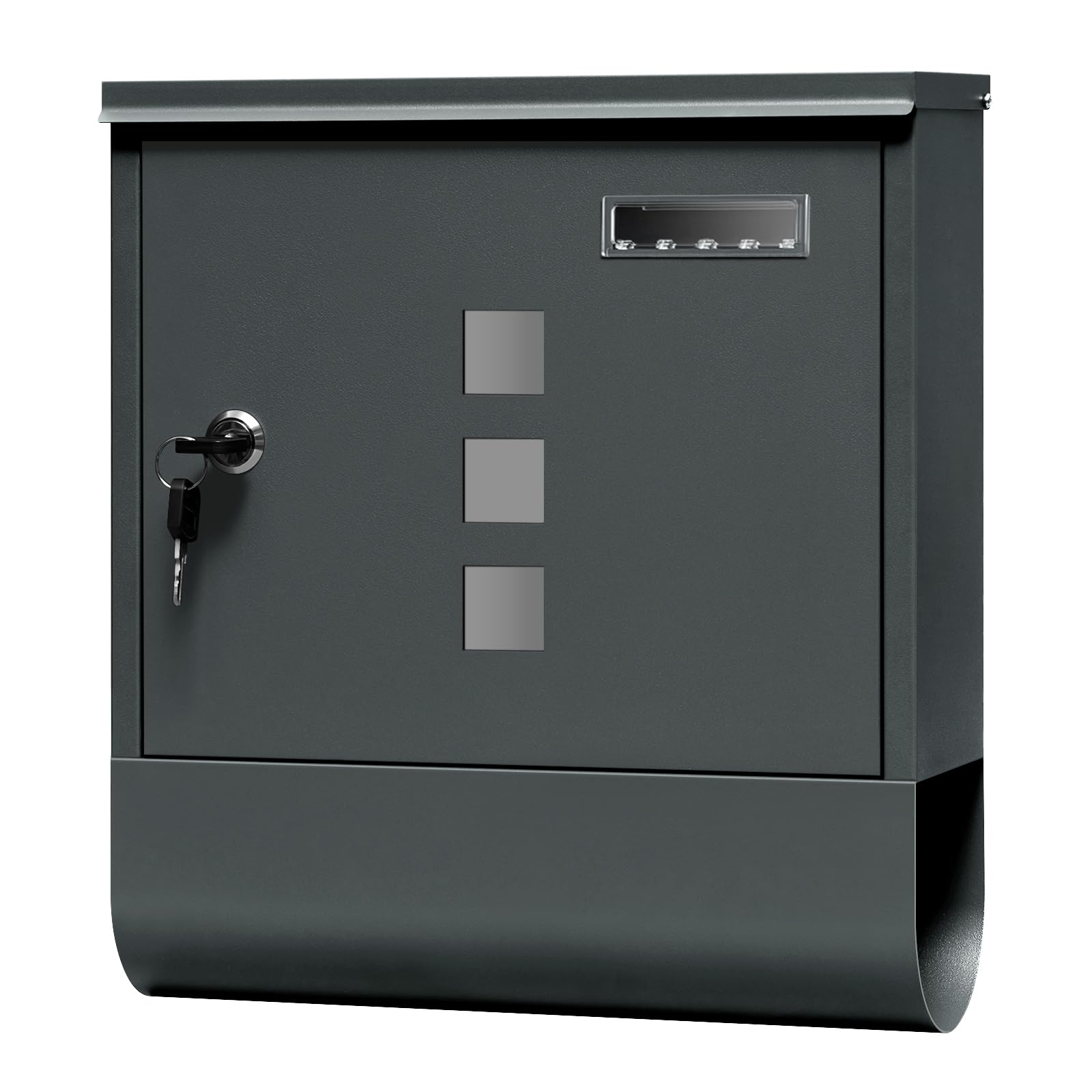 WOLTU Boîte aux Lettres, Boîte Postale avec Porte-Journaux, Fenêtre Transparente, Porte-Nom, Boîte aux Lettres Murale Verrouillable avec 2 Clés, Moderne, Anthracite, 30,5x9x33,5cm