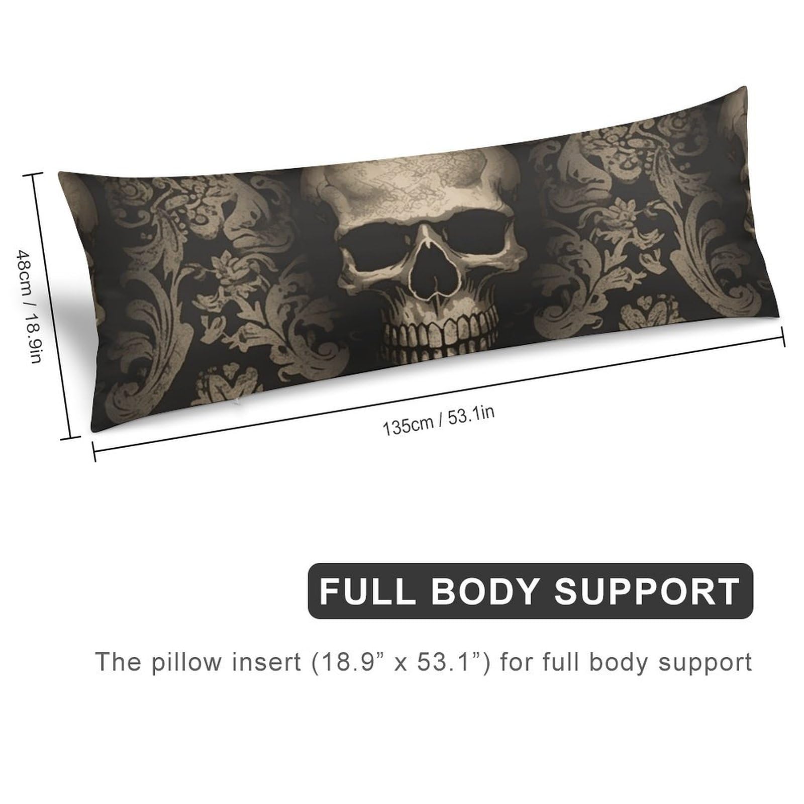 Day Of The Dead Body Pillow Cover – Colorful Sugar Skull Velvet Case, 20x54 Inches, Zipper Closure
