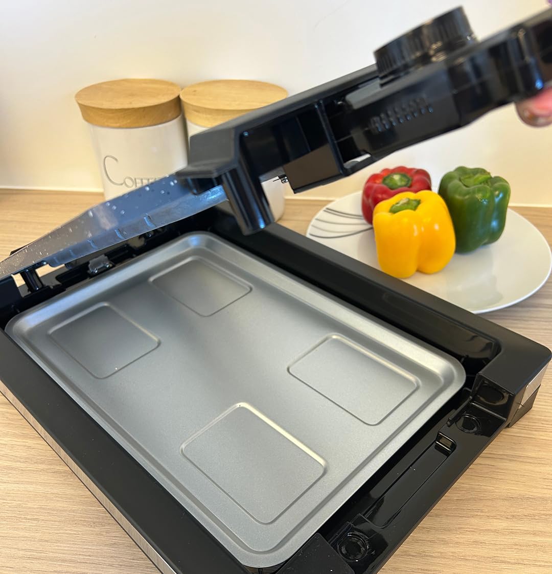 LITTLE BALANCE 8863 Easy Nopifas, Barbecue électrique 4-6 personnes, Plaque sans PFAS, Antiadhésif, Tout type d'aliments, 2000 W, Noir
