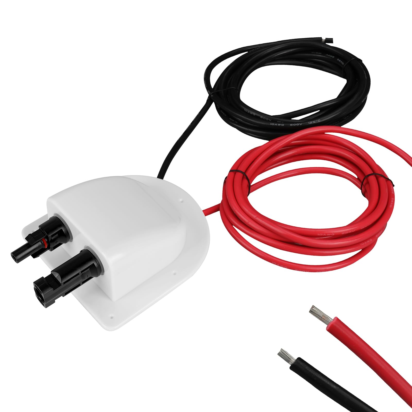Entrada de Cable Doble Solar, Carcasa de Entrada de Cable Doble Resistente a Intemperie con Cable de Extensión Solar Suave de 10 Pies 10 AWG y Conector de Panel Solar para Proyecto Solar en RV