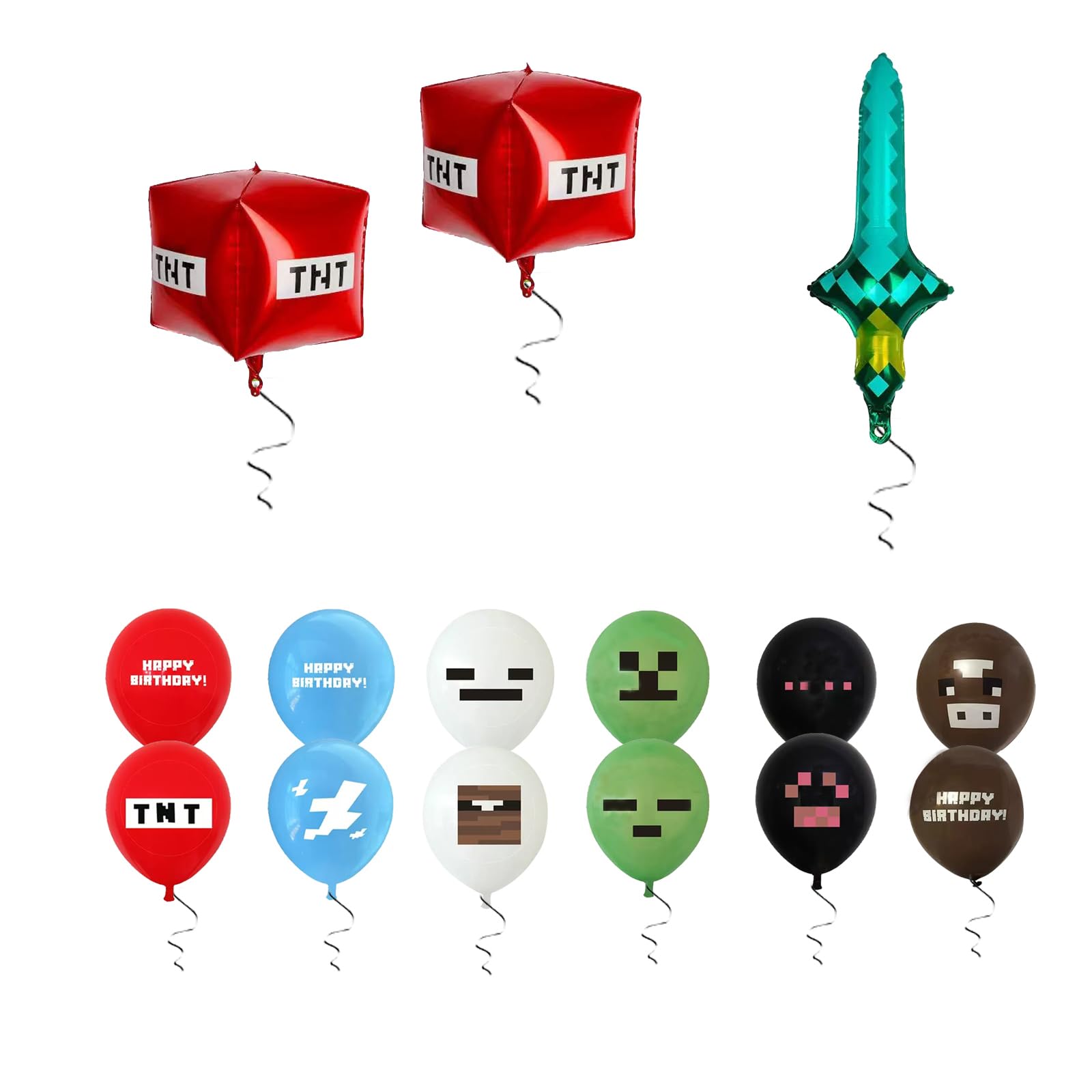 21Pcs Pixel Happy Birthday Decorations Party Favor Balloons，Pixel Video Game Theme Balloons Supplies