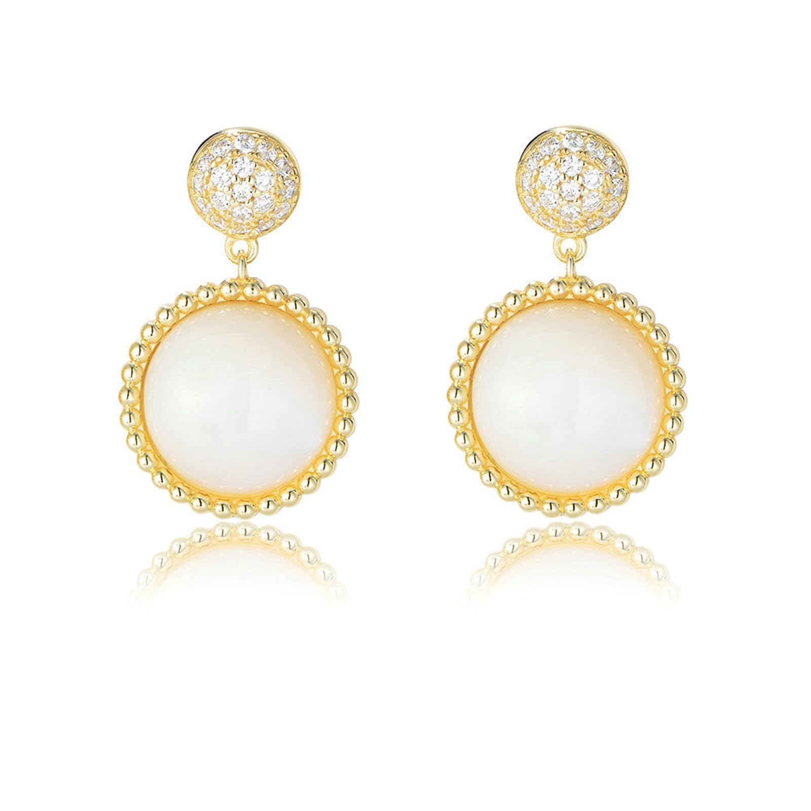 Pendientes de oro para mujer de 9/14/18 quilates, aretes colgantes de concha con diamantes de oro real para ella