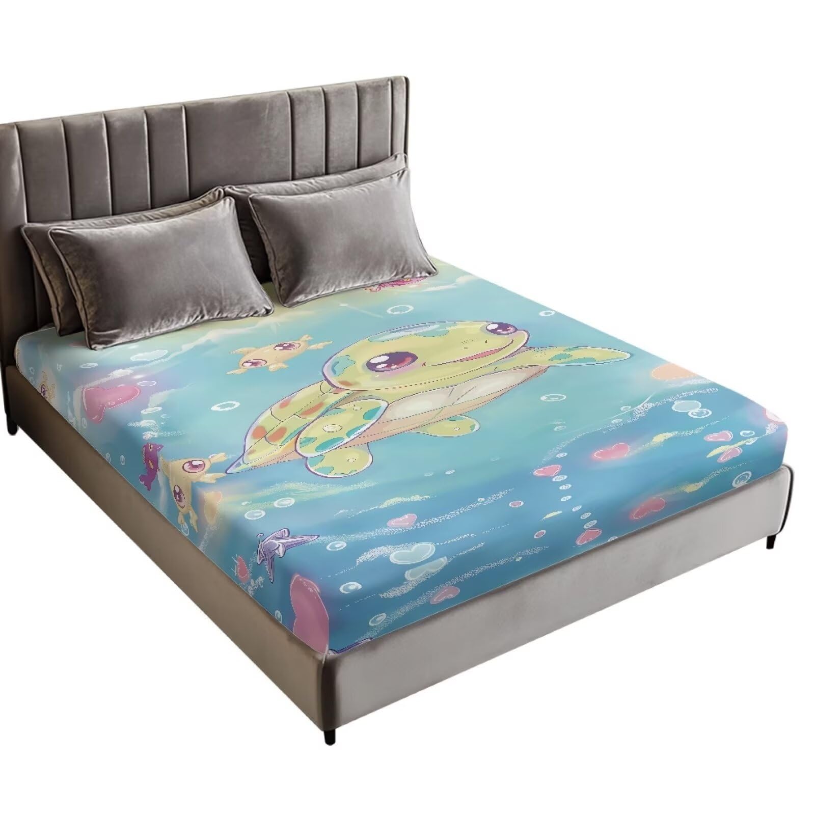 ZOUTAIRONG Twin XL Fitted Sheet 39 x 80 in, Ultra Soft Durable Fitted Sheets Comfortable Elastic Fitted Sheets Cartoon Cute Turtle Design Washable Breathable Bed Sheet for Boys Girls