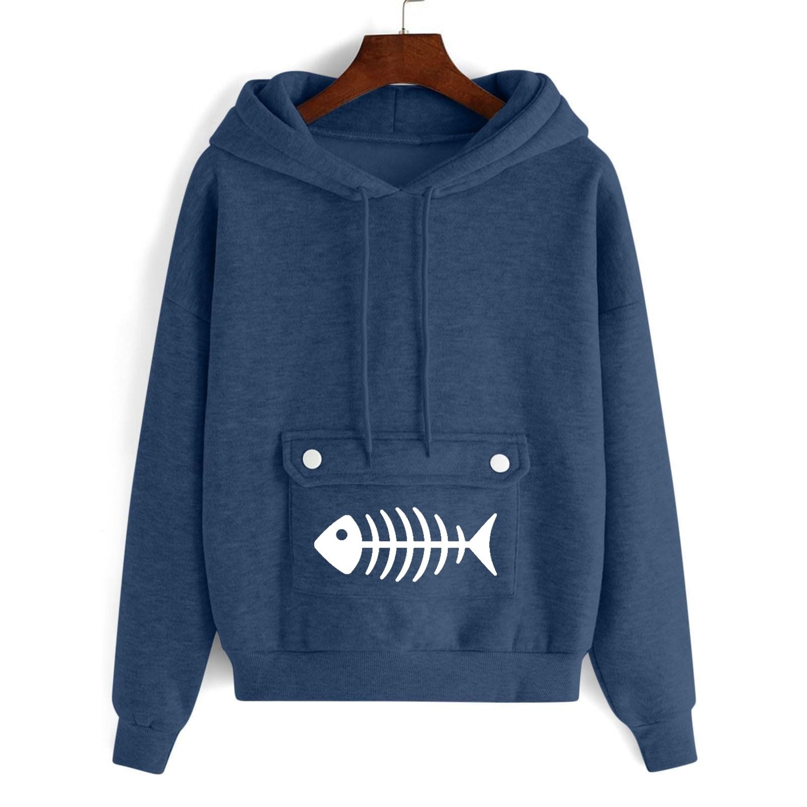 Katzen-Kapuzenpullover für Damen, mit Kapuze, grafischer Haustier-Beutel, Kapuzenpullover, für Damen, Welpen, Winter, Herbst, langärmelig, mit Fleece gefüttert, Anime-Hoodie