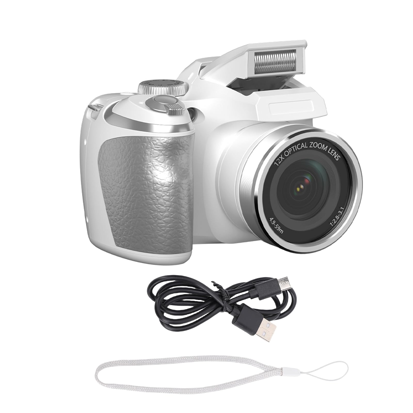 Bewinner Fotocamera Digitale 4K per Fotografia, Fotocamere Vlogging da 60 MP con Schermata da 2,88 ", Zoom Ottico 12x, Videocamera Video Autofocus per Principiante (WHITE)