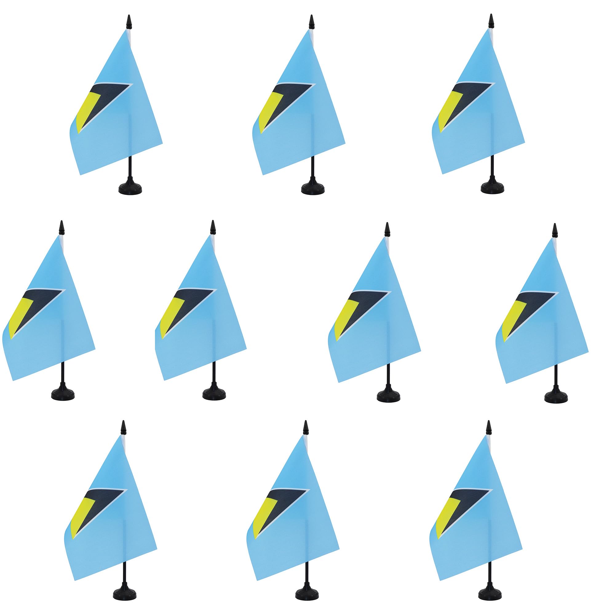 AZ FLAG - Set of 10 Saint Lucia Table Flag 5'' x 8'' - 10 Small Saint Lucian Office Flags 100% Polyester 21 x 14 cm - Mini Desk Flag with 10'' Pole and Black Plastic Base — image 1