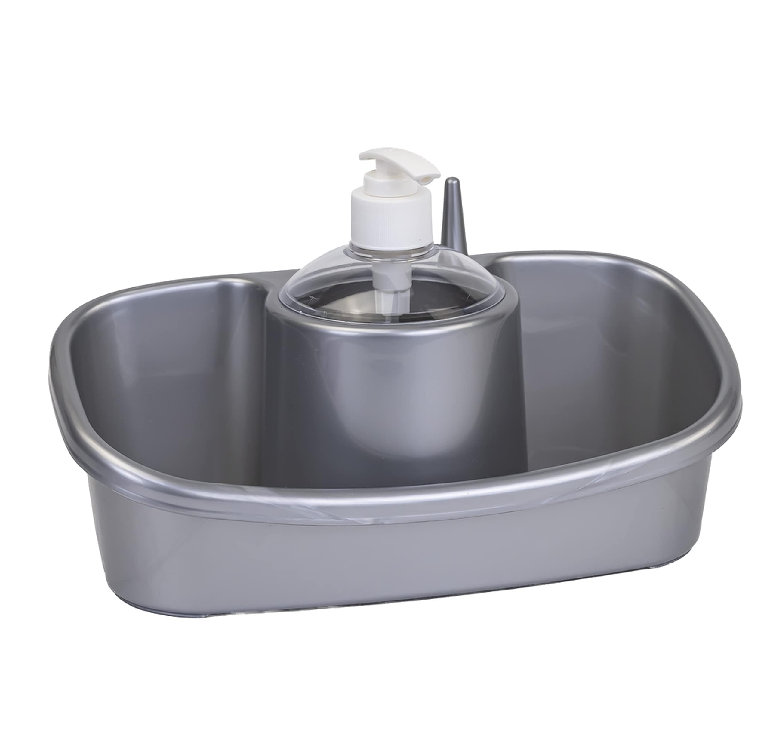 PlasticForte Plastic Forte 3 In 1 Soap Dispensing And Sponge Holder - 250ml - SILVER