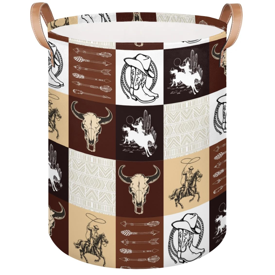 OMFUNS Western Vintage Cowboy Kids Laundry Basket, Cow Skull Nursery Laundry Hamper Foldable Storage Bin Toy Basket Dirty Clothes Storage Basket with