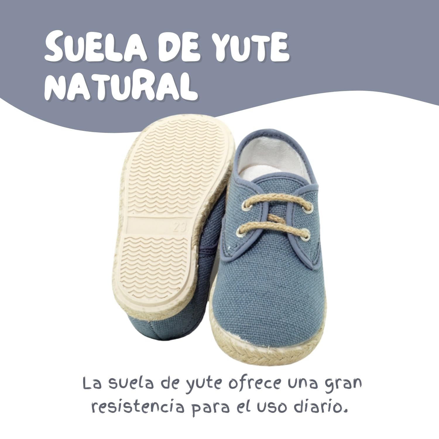 Calzature in lino per bambini con pavimento in juta - Made in Spain.
